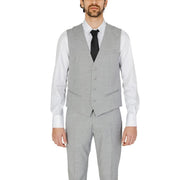 Antony Morato Gilet sans manches en laine grise unie pour homme, avec cinq boutons argentés et deux poches à rabat.