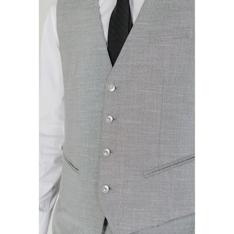 Un gilet gris texturé sur mesure par antony morato avec boutons argentés et poches à rabat pour hommes