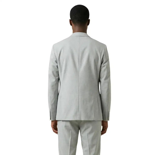 Antony morato Blazer gris pour homme en polyester, col en V, à revers, avec une texture ajustée gris clair et des lignes structurées et épurées.