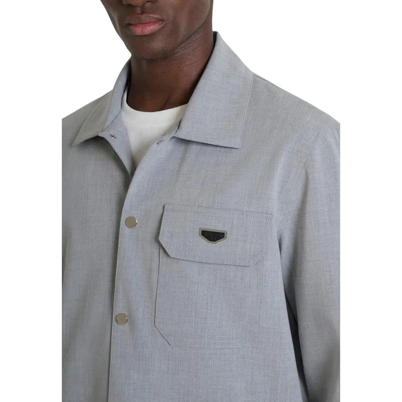 Antony Morato Chemise grise à manches longues pour homme, en tissu texturé gris clair, col structuré et fermeture boutonnée sur le devant