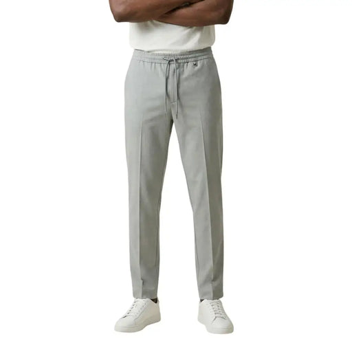 Antony morato men grey slim-fit chino trousers with drawstring waistband made of polyester viscose blend
