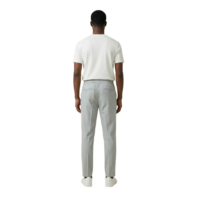 Antony morato men grey tailored trousers in polyester viscose with relaxed fit and elastic waistband