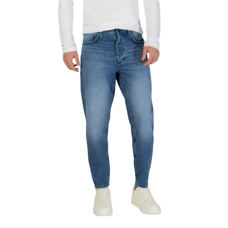 Jean slim en denim bleu délavé moyen avec cinq poches de antony morato en coton