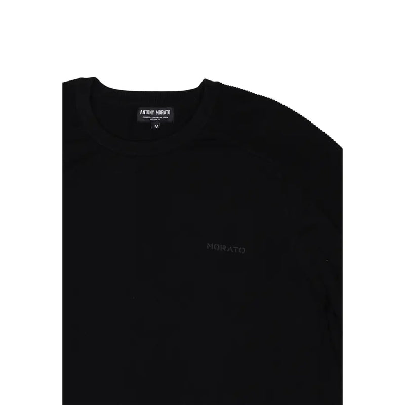 Antony morato Pull en maille noire pour homme, col rond, manches longues et logo brodé discret.