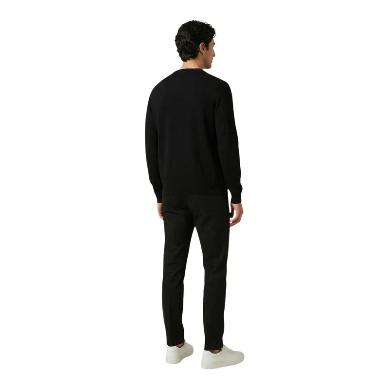 Antony Morato men knitwear black long sleeve cotton crewneck sweater with smooth fitted silhouette