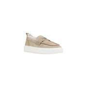 daim beige antony morato Mocassins en cuir pour hommes avec semelle plateforme blanche et logo métallique sur l'empeigne