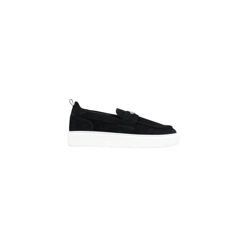 Antony Morato Mocassins pour homme en cuir suédé noir avec semelle plateforme blanche et emblème métallique sur le bout