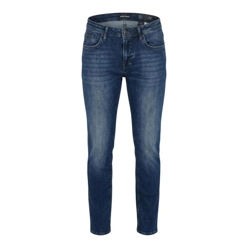 Antony morato Jean Ozzy pour homme, coupe fuselée, en denim bleu foncé, coupe slim et délavage subtil.