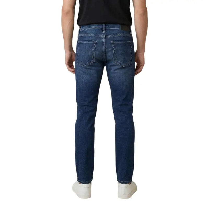 coton bleu foncé antony morato Jean Ozzy pour homme, coupe fuselée, vu de dos, avec une coupe slim et des poches classiques.