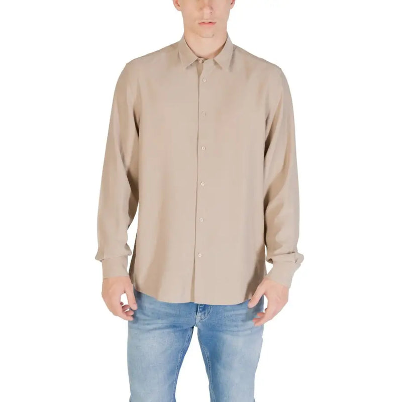 Beige Antony Morato Chemise pour homme à manches longues, col classique, fermeture boutonnée et tissu légèrement texturé