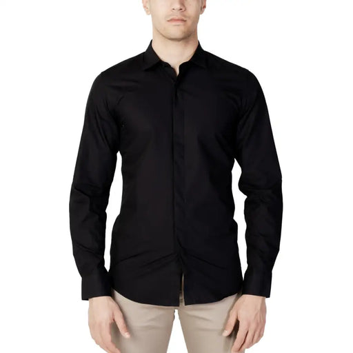 Antony Morato Chemise habillée noire à manches longues pour homme, col classique et fermeture boutonnée sur le devant