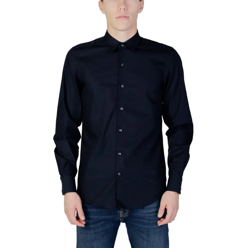 Antony Morato Chemise noire à manches longues pour homme, à boutons, avec col classique et tissu légèrement texturé.