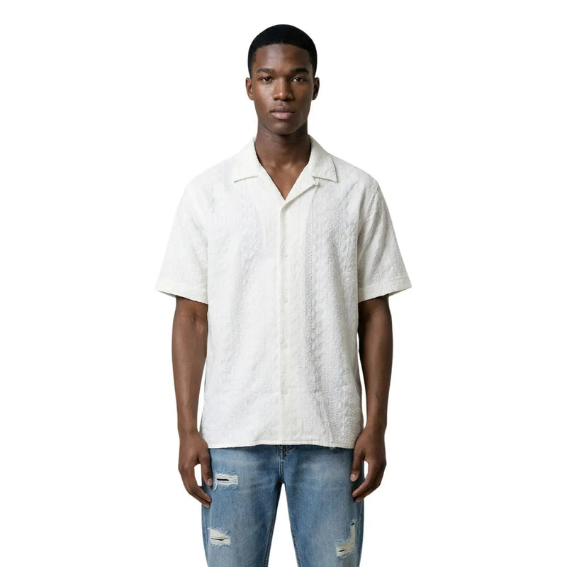 Antony Morato men shirt white short-sleeved button-up with subtle textured embroidery for casual wear