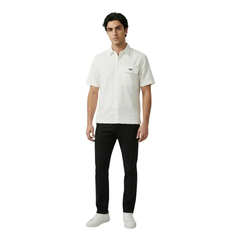Antony Morato Chemise homme blanche à manches courtes en coton, avec poche poitrine et logo discret sur le côté gauche