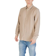 Antony Morato Chemise homme beige à manches longues boutonnée, col classique et texture subtile