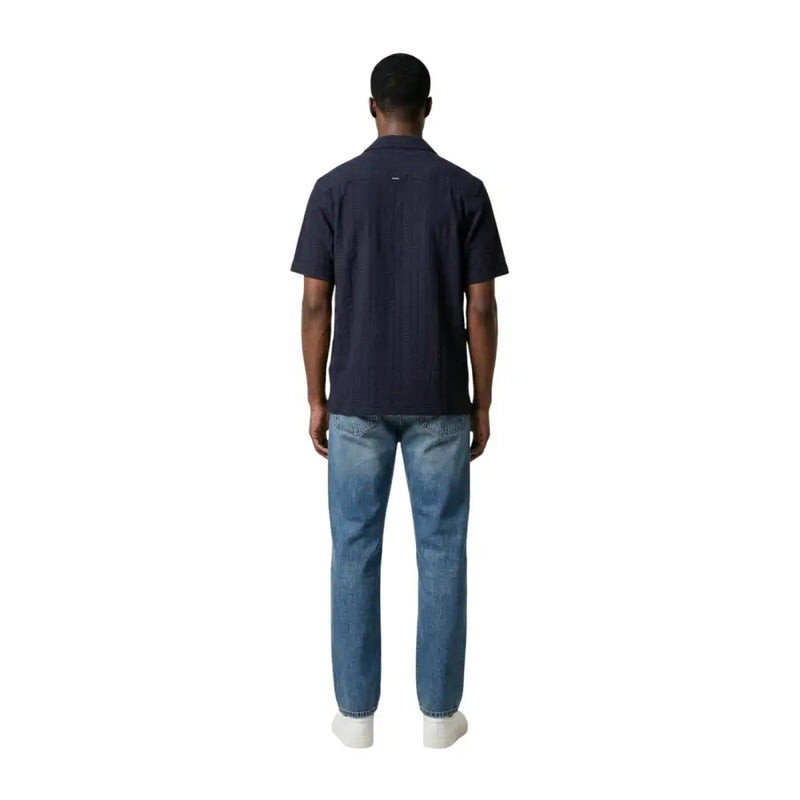 Antony morato Chemise homme bleu marine foncé à manches courtes boutonnée, avec un tissage légèrement texturé pour une tenue décontractée