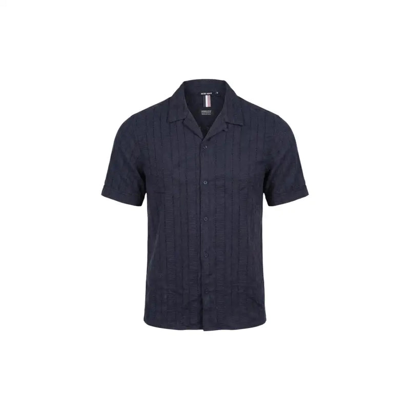 Antony Morato Chemise homme bleu marine foncé à manches courtes boutonnée avec un motif texturé discret pour une tenue décontractée
