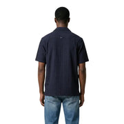 Chemise bleu marine à manches courtes boutonnée avec une subtile texture côtelée verticale par Antony Morato pour hommes