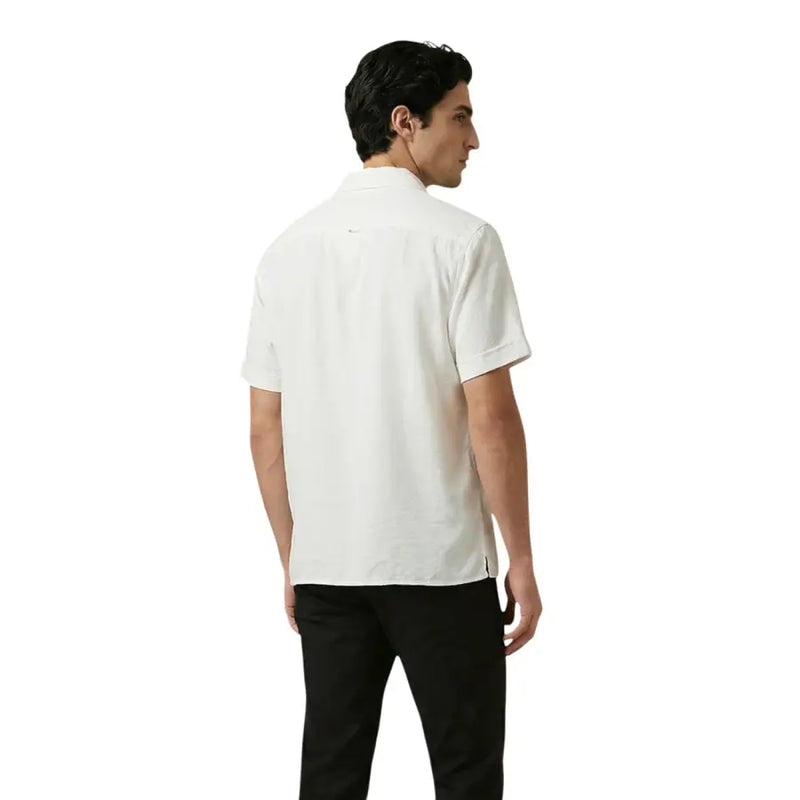 verso de antony morato Chemise blanche à manches courtes pour homme, boutonnée, avec col classique et logo de marque discret