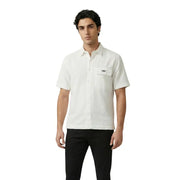 Antony Morato Chemise homme blanche à manches courtes en tissu texturé avec une petite poche poitrine et un logo foncé