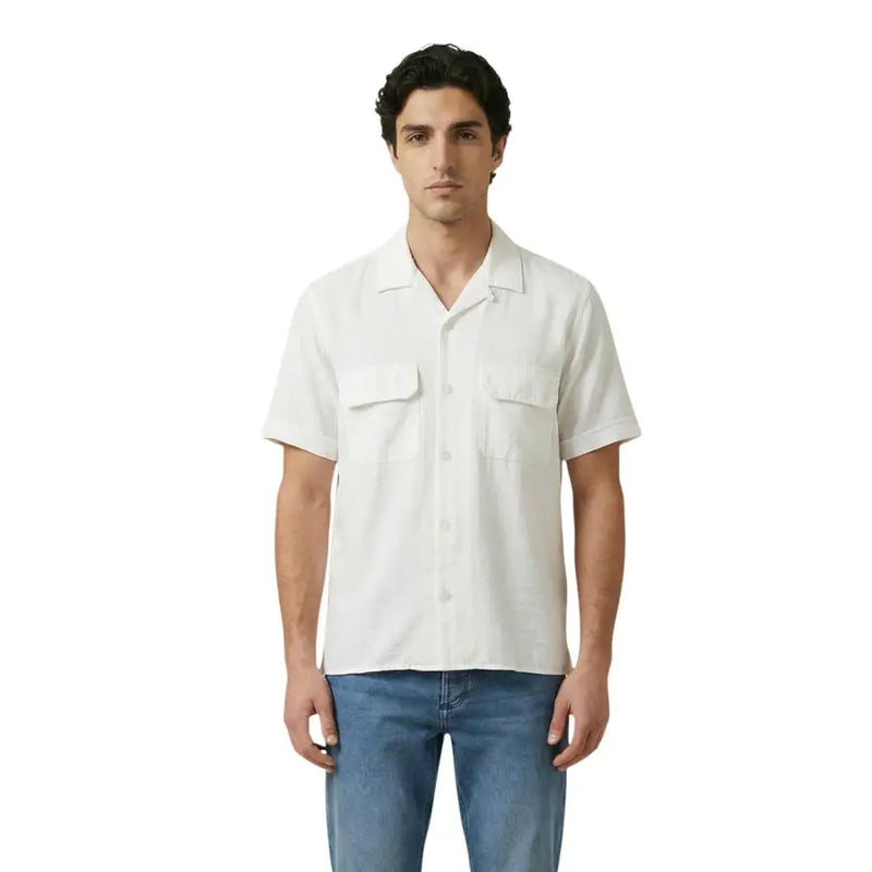Antony Morato Chemise pour homme blanche à manches courtes et boutons, avec deux poches poitrine