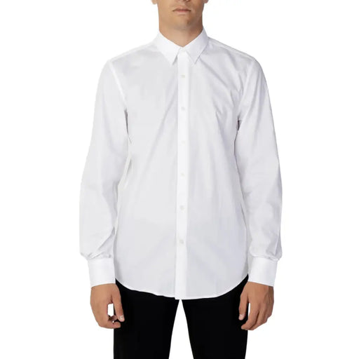 Antony Morato Chemise blanche pour homme à manches longues, boutonnée, avec col et poignets classiques, en coton.