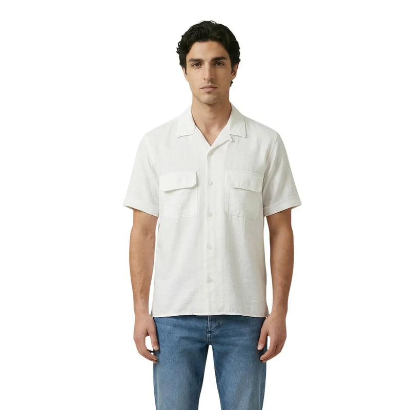 Antony Morato men shirt featuring a white short-sleeved button-up design with two chest pockets