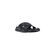Antony Morato Pantoufles pour hommes Kry, sandales à enfiler en cuir noir, au design minimaliste et élégant, ornées d'un logo métallique.