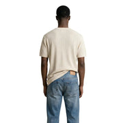 Beige ribbed knit short sleeve t-shirt by Antony Morato featuring a slim fit design for men