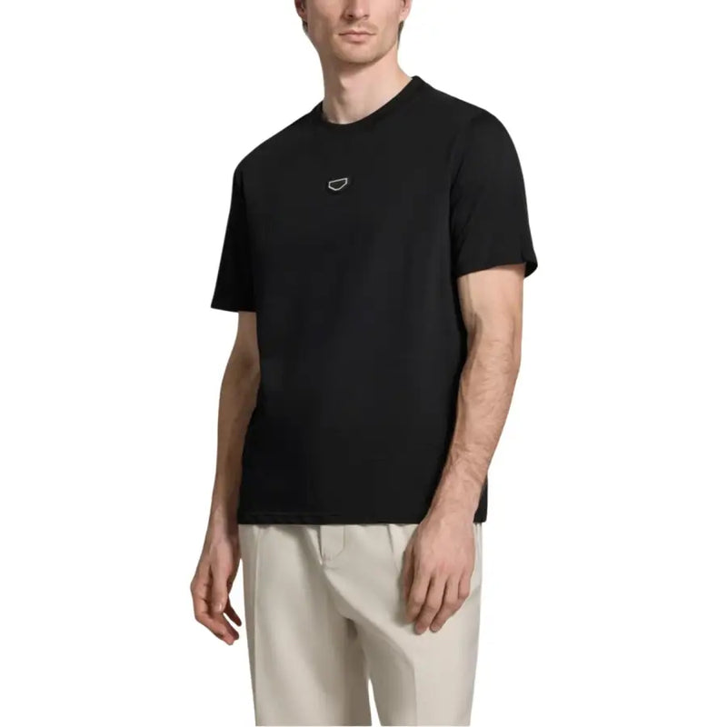 Antony Morato men t-shirt in black cotton with a subtle white embroidered logo on the chest