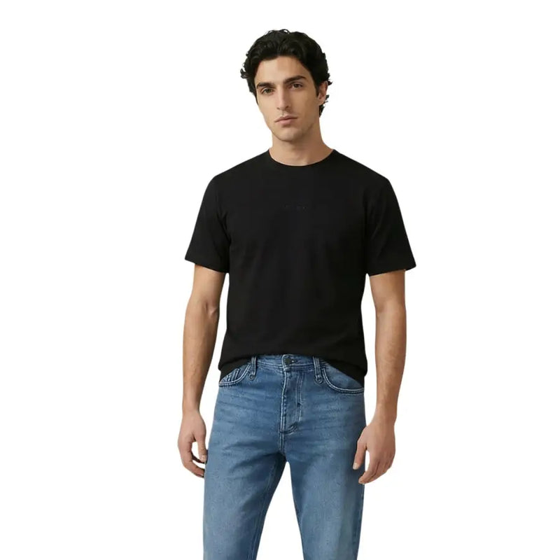 Black cotton crew-neck t-shirt for men by Antony Morato with subtle brand logo on the chest