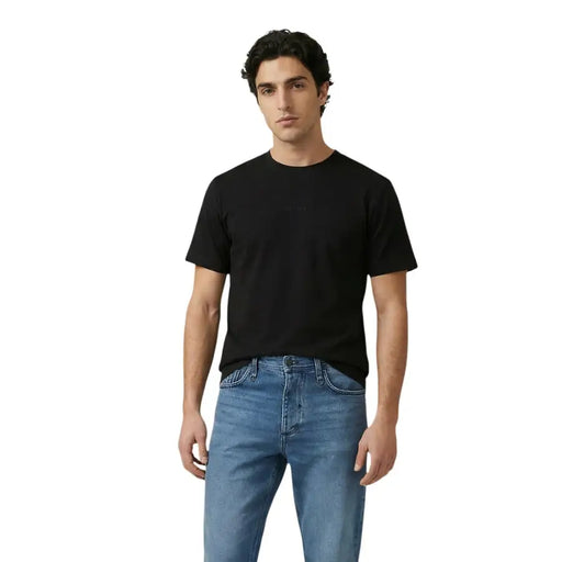 Black cotton crew-neck t-shirt for men by Antony Morato with subtle brand logo on the chest