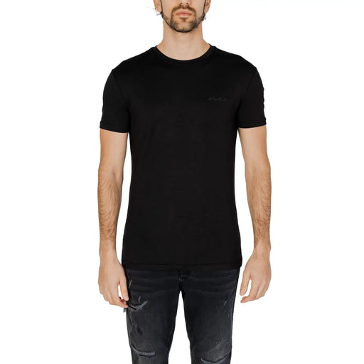 Antony Morato men t-shirt black crew-neck with subtle embroidered logo on left chest perfect for casual wear
