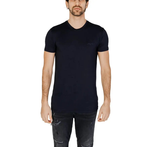 Antony Morato hommes t-shirt T-shirt noir en coton à col en V avec logo brodé discret sur la poitrine gauche