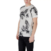 Antony Morato hommes t-shirt T-shirt blanc à manches courtes avec un imprimé audacieux de feuilles tropicales noires et de fleurs sur un tissu doux