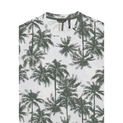 Antony Morato men t-shirt in white cotton featuring a black palm tree print on the front