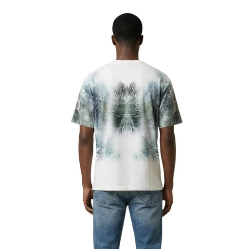 Antony Morato men t-shirt white short-sleeved with symmetrical abstract green and gray palm leaf print