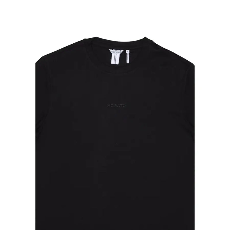 Black Antony Morato men t-shirt with crew neck and subtle morato embroidery on chest with white collar tag