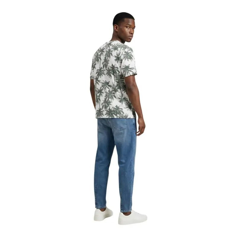 Antony Morato men t-shirt in white cotton with black palm tree pattern and short sleeves for casual wear