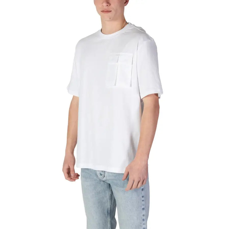 Antony Morato hommes t-shirt T-shirt blanc en coton à manches courtes avec une seule poche poitrine pour une tenue décontractée