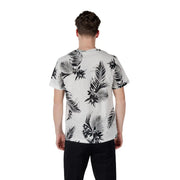Antony Morato t-shirt blanc à manches courtes pour homme t-shirt avec un imprimé audacieux de feuilles tropicales noires et de fleurs sur le devant