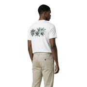 Image of the back side of a white Antony Morato men t-shirt with short sleeves and a palm tree graphic and text design