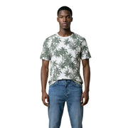 Antony Morato men t-shirt in white cotton with a green palm tree print on the front