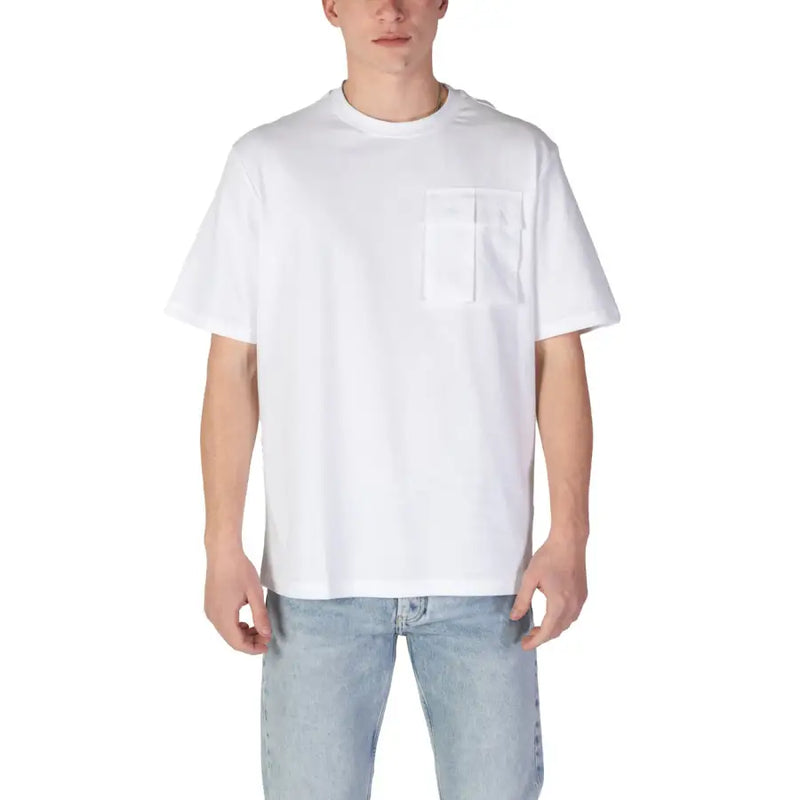 Antony Morato hommes t-shirt en coton blanc avec une seule poche poitrine pour une tenue décontractée