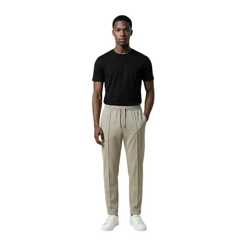 Antony Morato men tapered-fit beige cotton blend jogger pants with drawstring waistband and side seam detailing