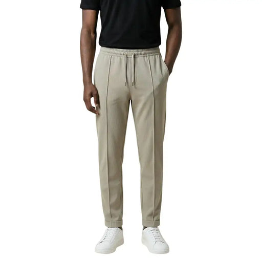 Antony Morato men trousers beige cotton blend joggers with drawstring waistband and tapered legs