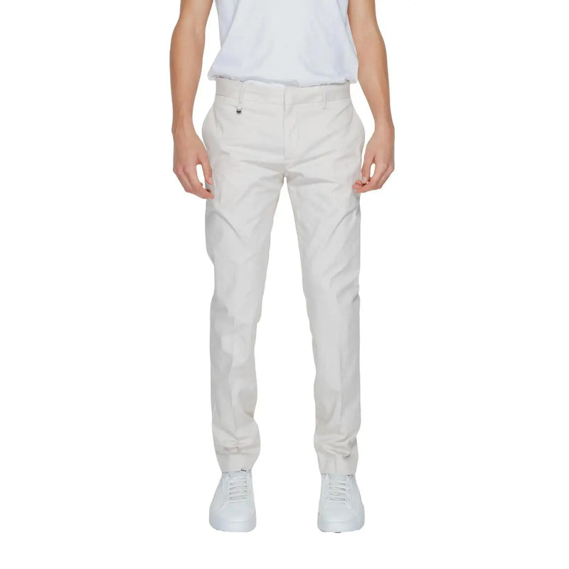 Antony Morato men trousers cream-colored slim-fit chino pants with subtle texture and logo on waistband