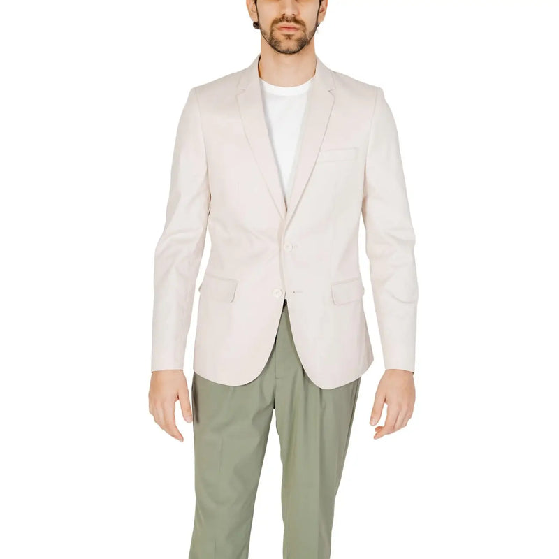 Antony Morato men white cotton blend blazer light beige single-breasted tailored fit with two flap pockets