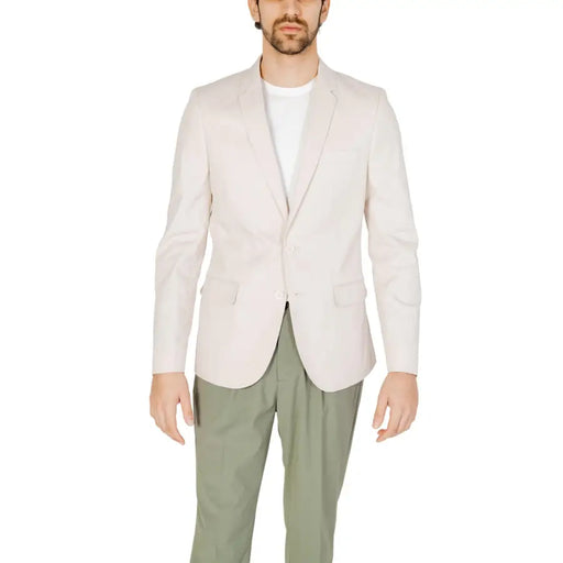 Antony Morato Blazer homme en coton modal blanc beige clair, coupe cintrée à simple boutonnage avec deux poches à rabat