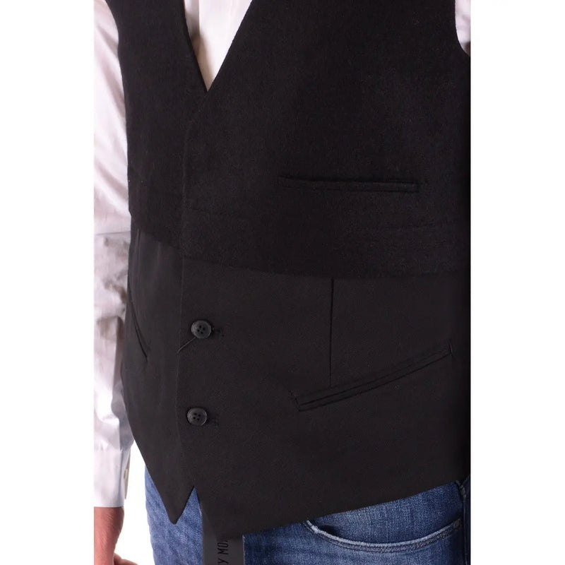 Antony Morato Gilet homme noir en laine mélangée, col en V, coupe structurée et élégante, deux boutons sur le devant